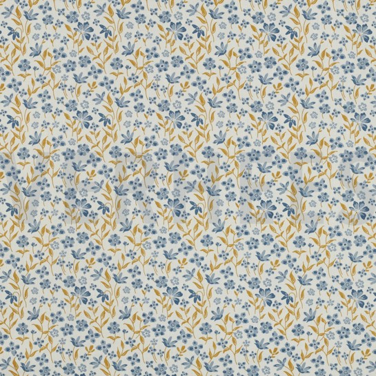 POPELINE DE COTON FLEURS BLEU #7
