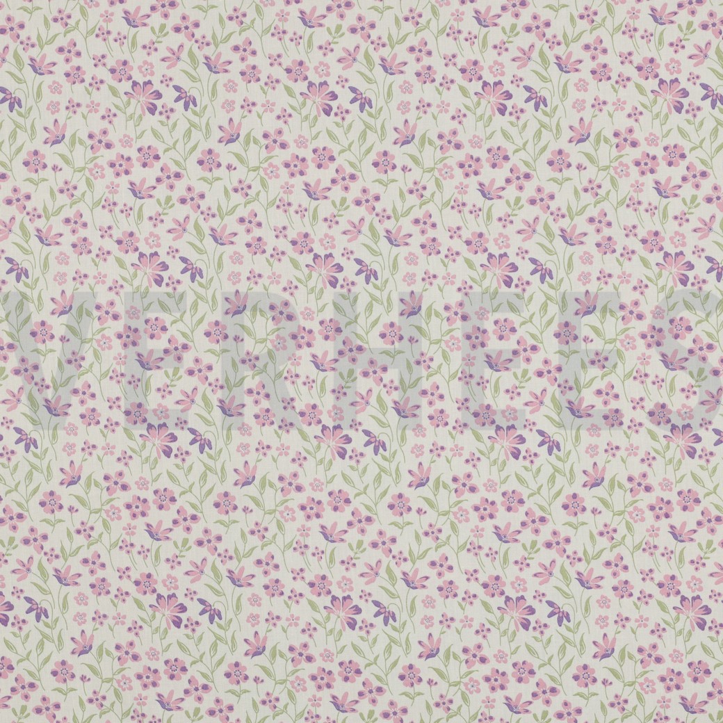 BAUMWOLLE POPELINE BLUMEN LILA/VIOLETT