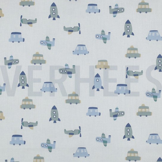 KATOENEN POPLIN VOERTUIGEN WIT #7