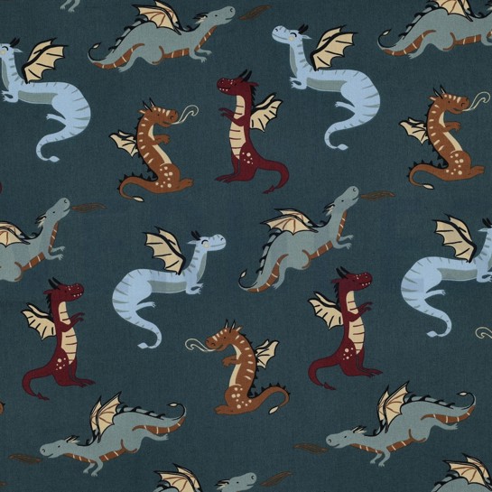 FINE POPLIN DRAGONS DARK PETROL #7