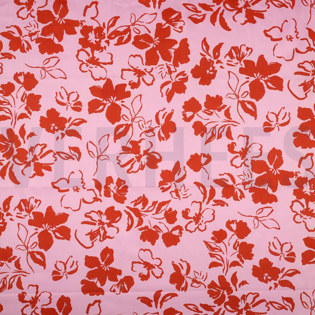COTON SATIN FLEURS ROSE CLAIR
