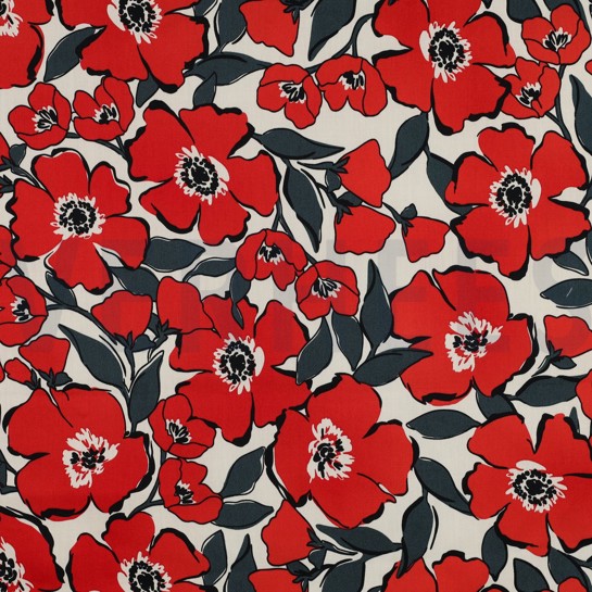 KATOEN SATIJN BLOEMEN GEBROKEN WIT #7