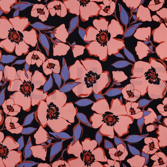 KATOEN SATIJN BLOEMEN MARINEBLAUW #7