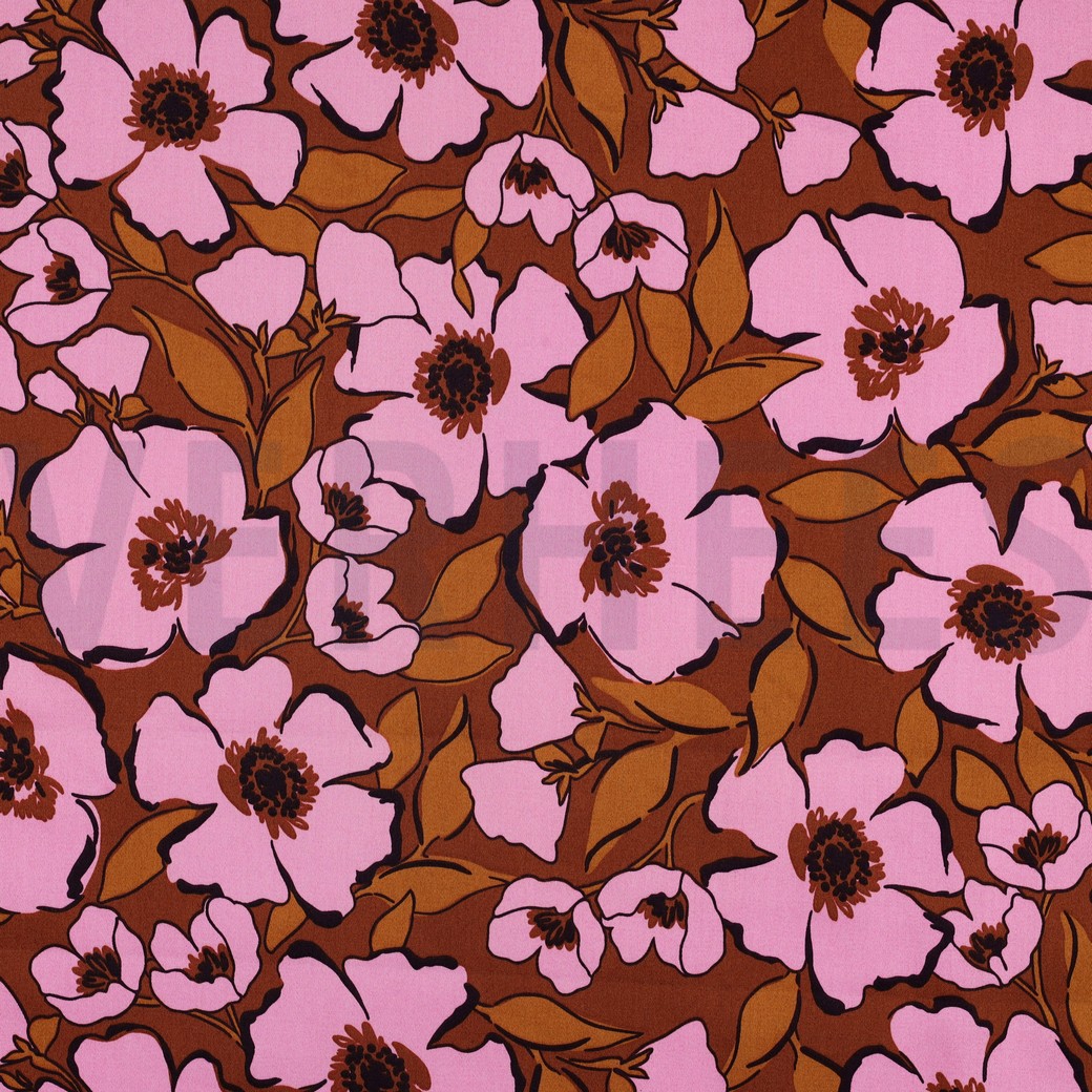 BAUMWOLLE SATIN BLUMEN KARAMELL