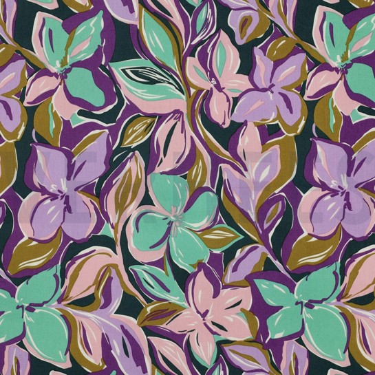 COTTON VISCOSE FLOWERS COBALT #7