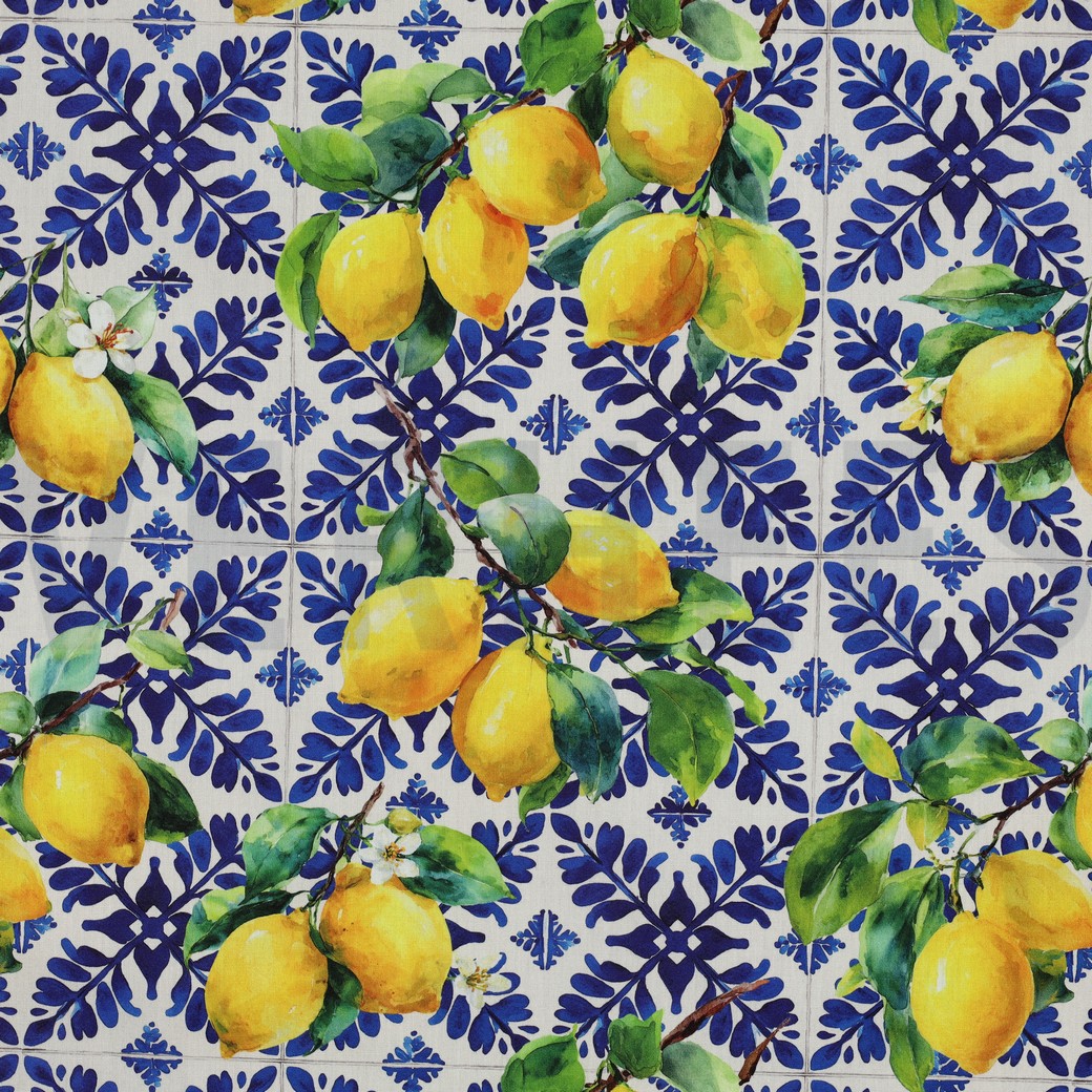 BAUMWOLLE VISKOSE DIGITAL ZITRONEN BLAU