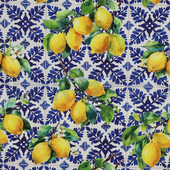 BAUMWOLLE VISKOSE DIGITAL ZITRONEN BLAU #7