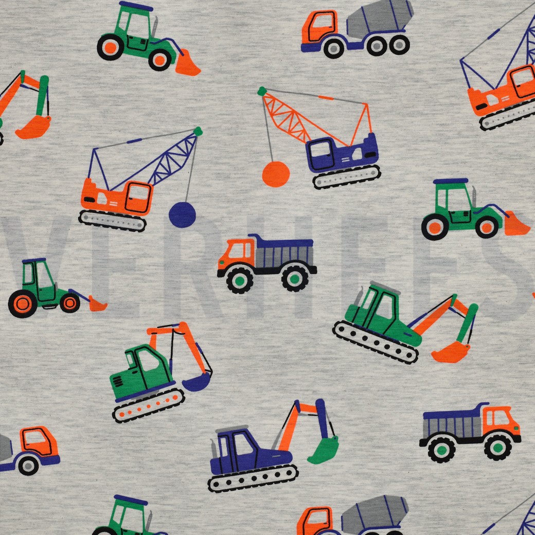 JERSEY MELANGE NEON CONSTRUCTION VEHICLES GREY
