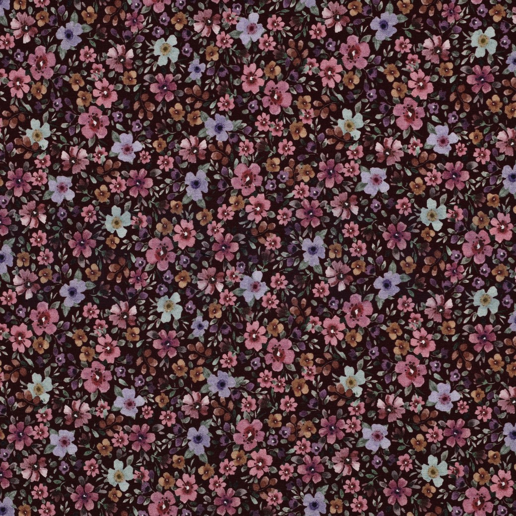 JERSEY DIGITAL BLUMEN BORDEAUXROT