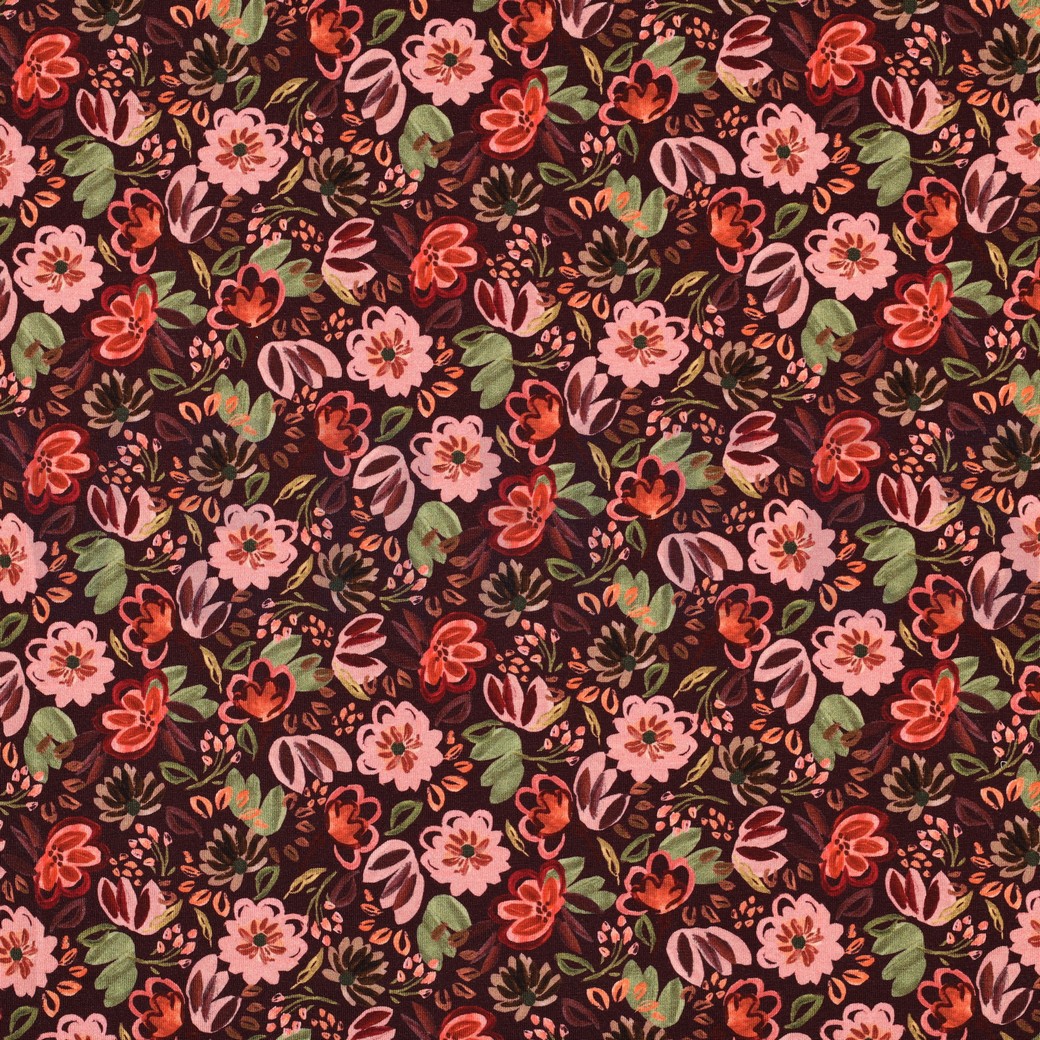 JERSEY DIGITAL FLOWERS BURGUNDY