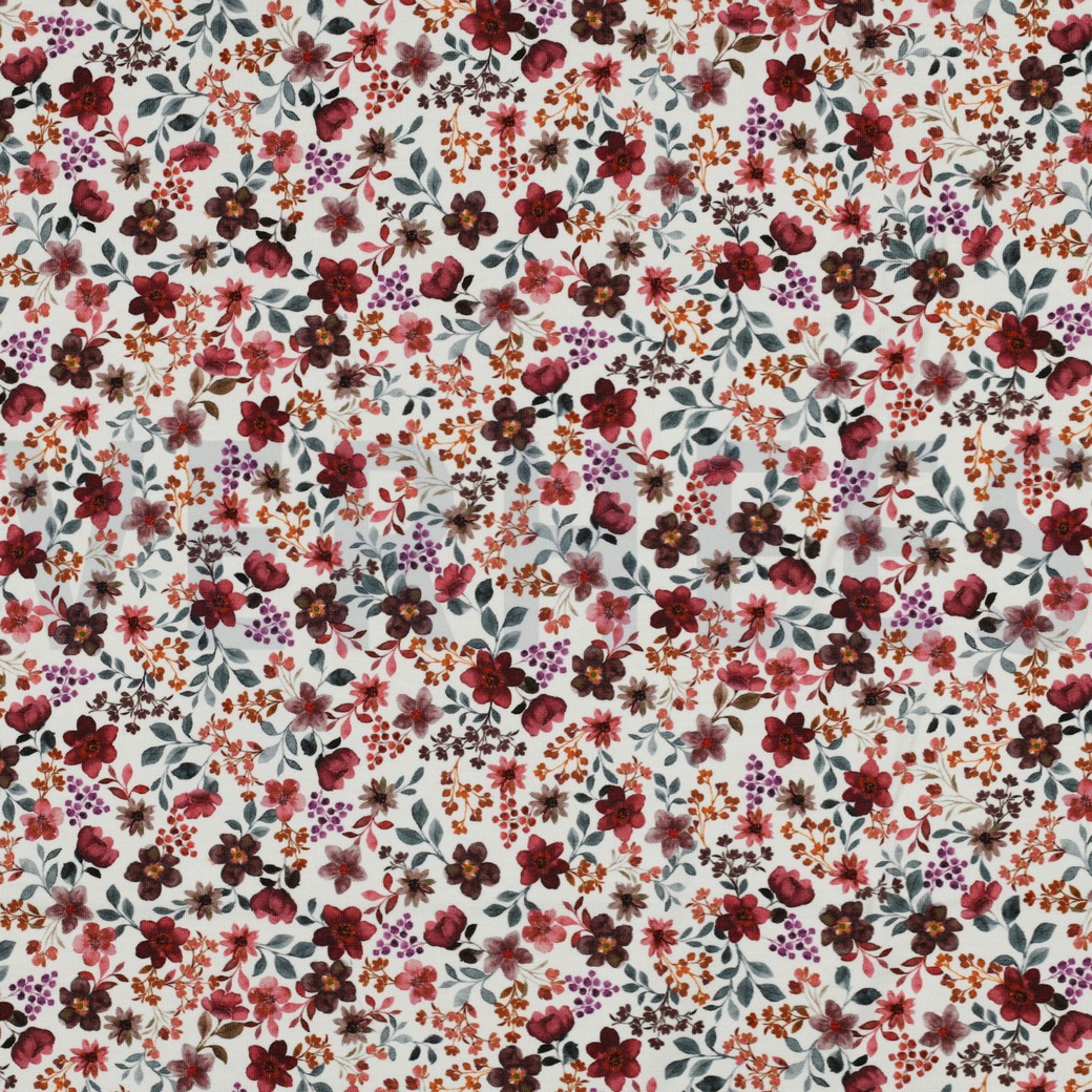 JERSEY GOTS DIGITAL BLUMEN BORDEAUXROT