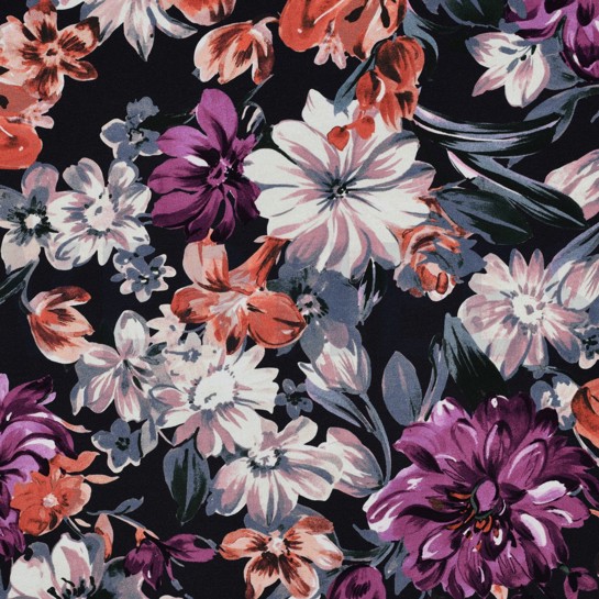 FRENCH TERRY DIGITAL BLUMEN MARINEBLAU #7