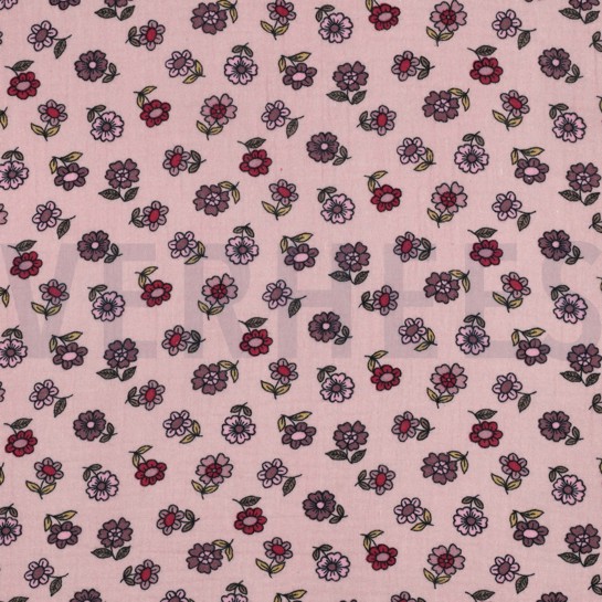 DOUBLE GAZE DE COTON FLEURS VIEUX ROSE #7