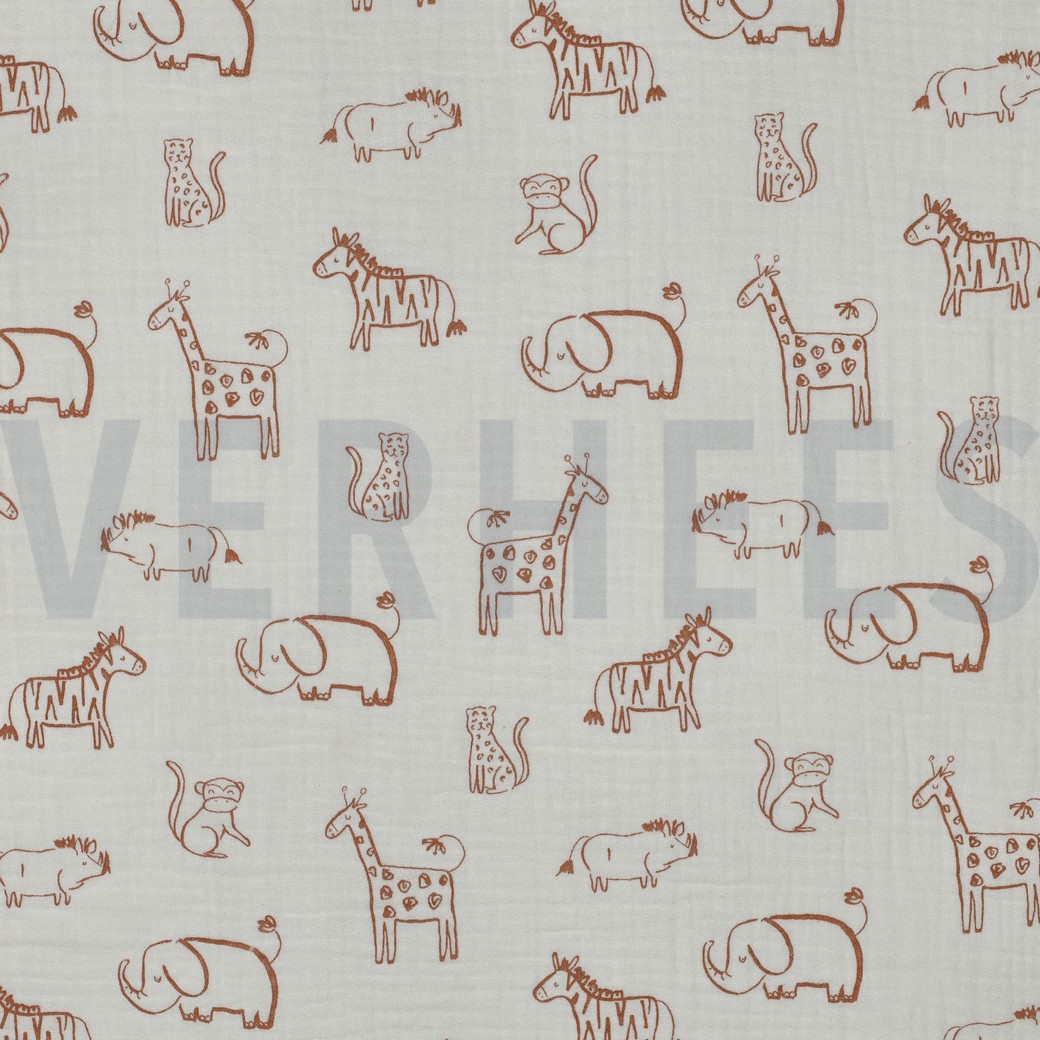MUSSELIN SAFARI TIERE GEBROCHEN WEISS