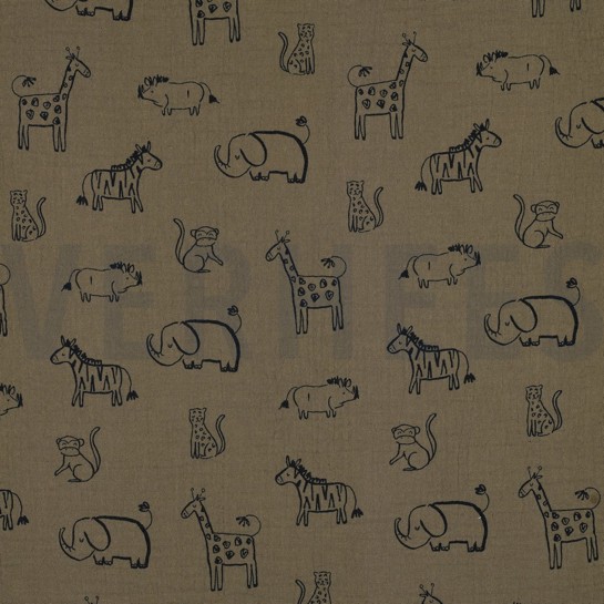 DOUBLE GAUZE SAFARI ANIMALS GREEN #7