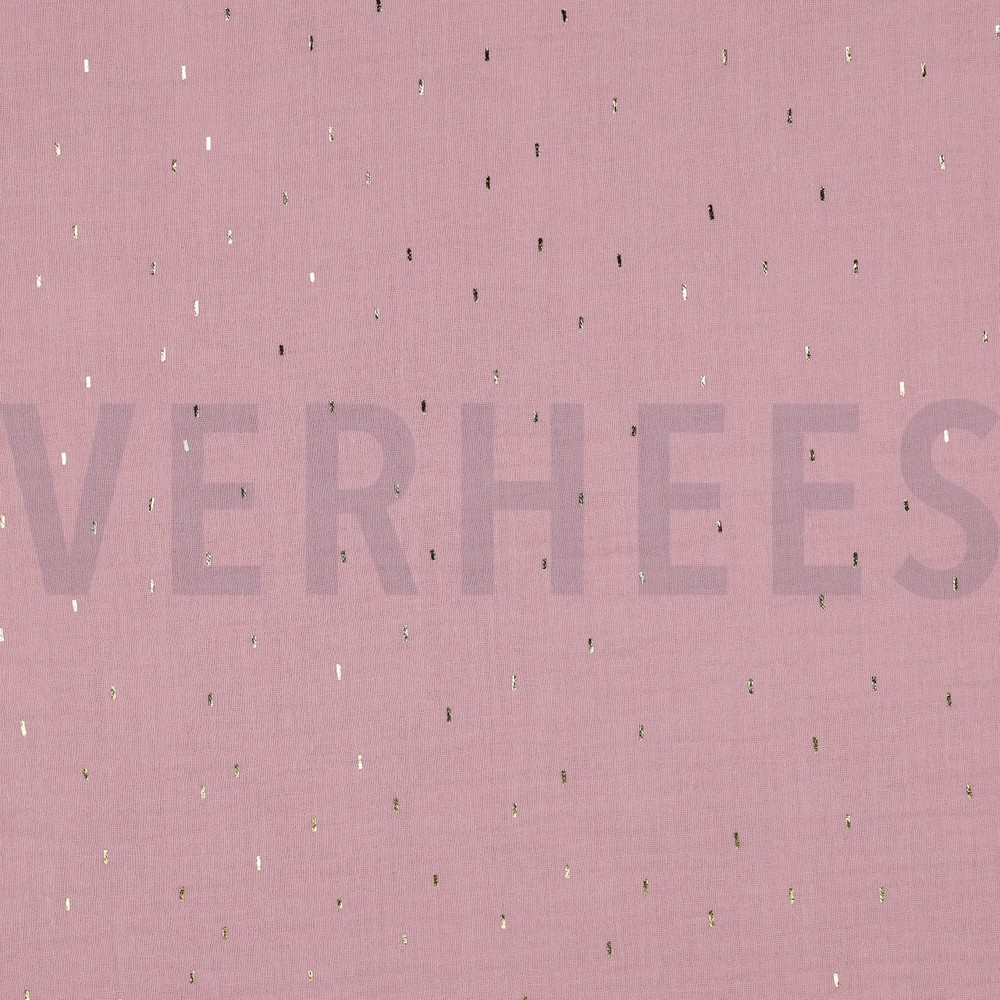 DOUBLE GAUZE FOLIE STREPEN OUDROZE / GOUD