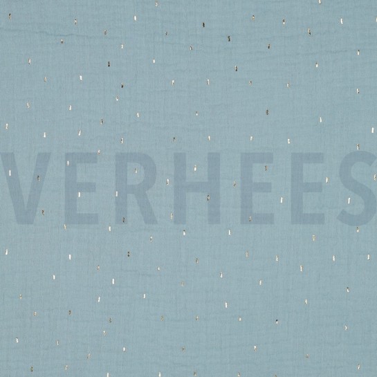 DOUBLE GAUZE FOIL STRIPES CYAN/GOLD #7