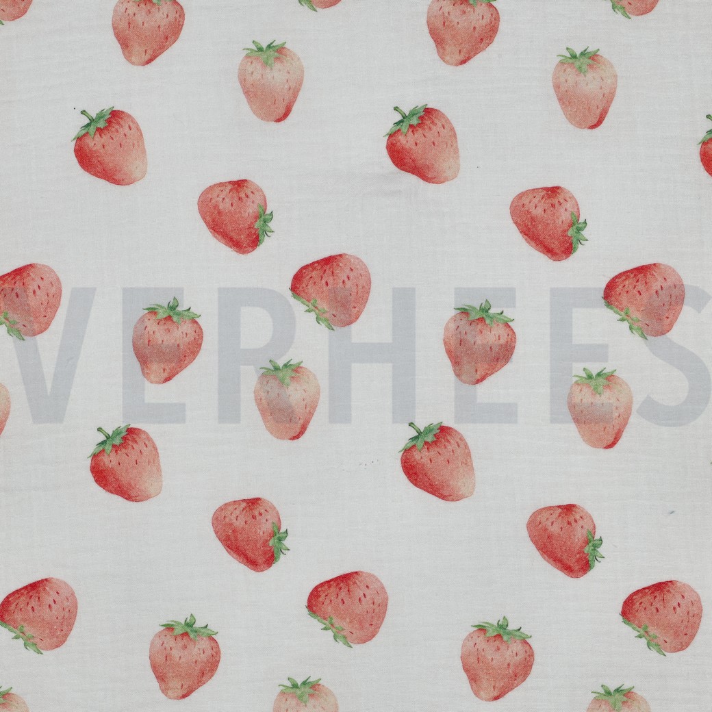 MUSSELIN DIGITAL ERDBEEREN WEISS