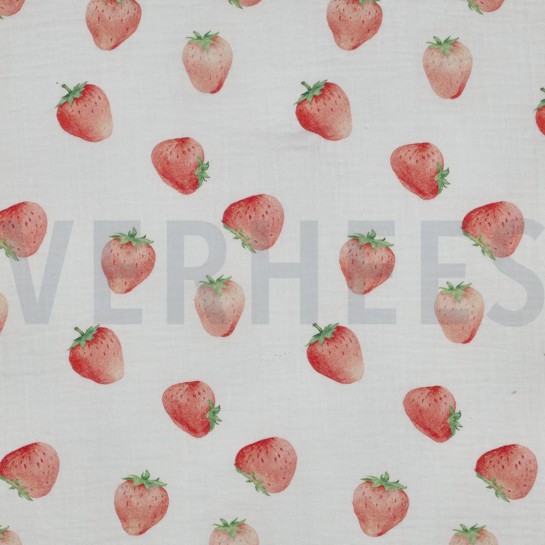 MUSSELIN DIGITAL ERDBEEREN WEISS #7