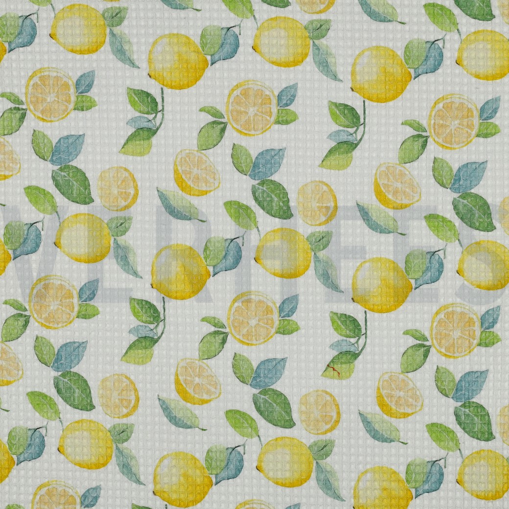 BAUMWOLLE WAFFEL DIGITAL ZITRONEN WEISS