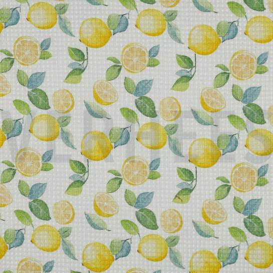 BAUMWOLLE WAFFEL DIGITAL ZITRONEN WEISS #7