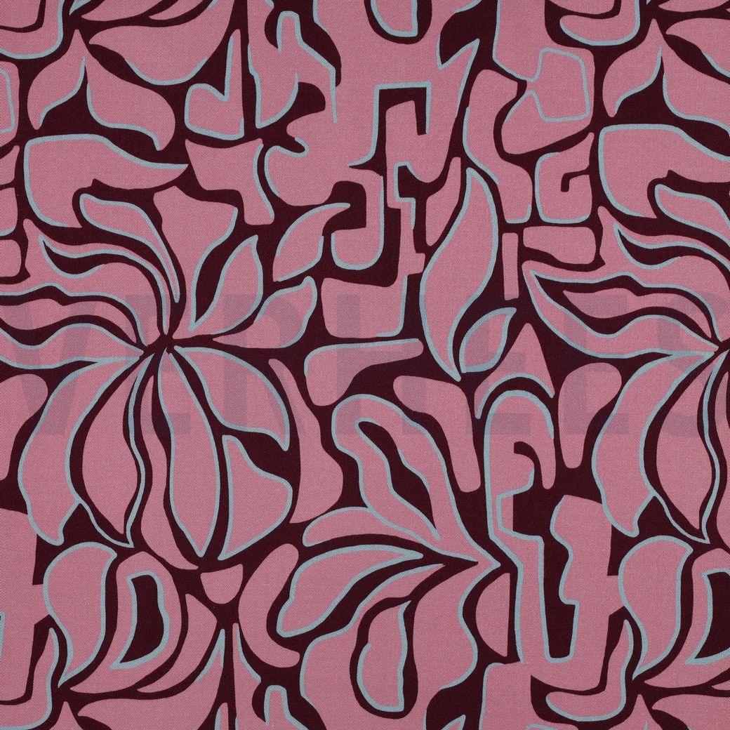 VISKOSE ROSELLA STRETCH ABSTRACT BORDEAUXROT