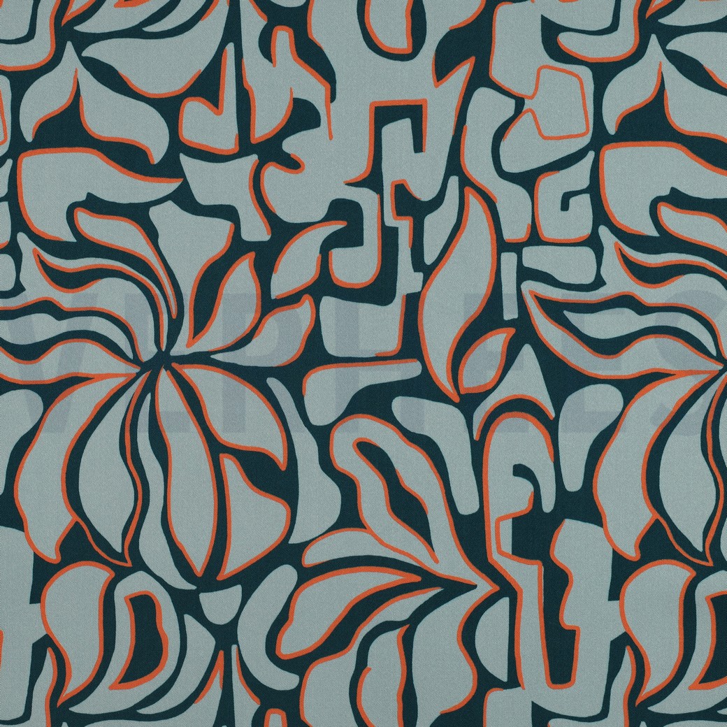VISCOSE ROSELLA STRETCH ABSTRACT PETROL