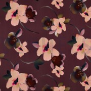VISCOSE ROSELLA STRETCH DIGITAAL BLOEMEN AUBERGINE (thumbnail)