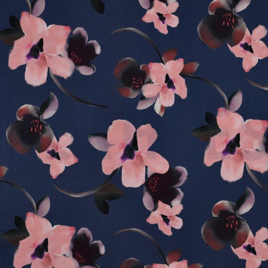 VISKOSE ROSELLA STRETCH DIGITAL BLUMEN KOBALTBLAU #7