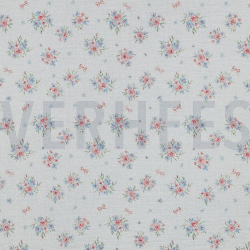 DOUBLE GAUZE GOTS DIGITAL FLOWERS WHITE