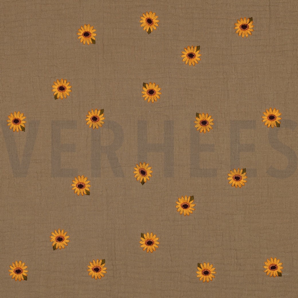 DOUBLE GAUZE EMBROIDERY SUNFLOWERS BEIGE