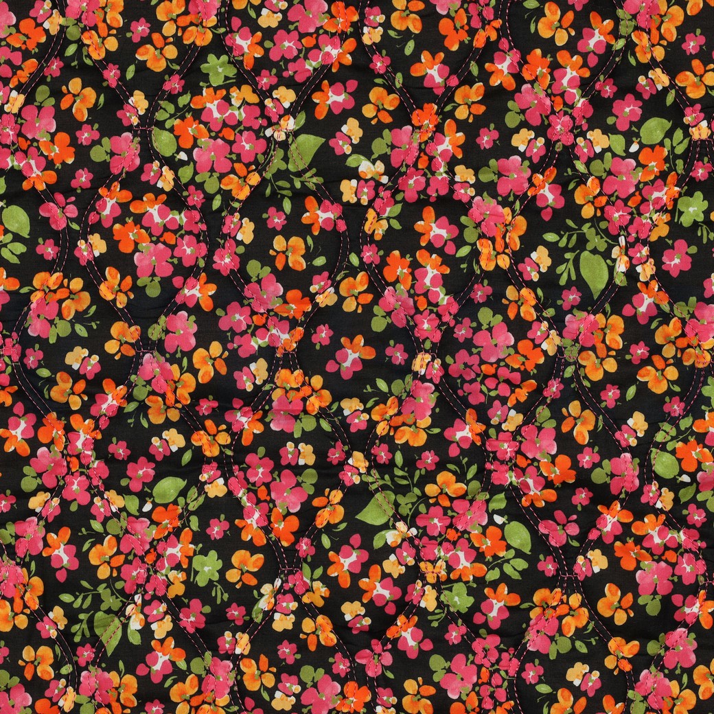 COTTON VOILE STEPPED DIGITAL FLOWERS BLACK