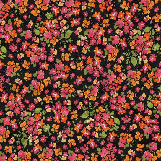 COTTON VOILE STEPPED DIGITAL FLOWERS BLACK #7