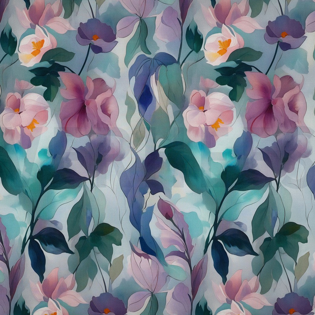 VISCOSE RADIANCE DIGITAL FLEURS BLEU