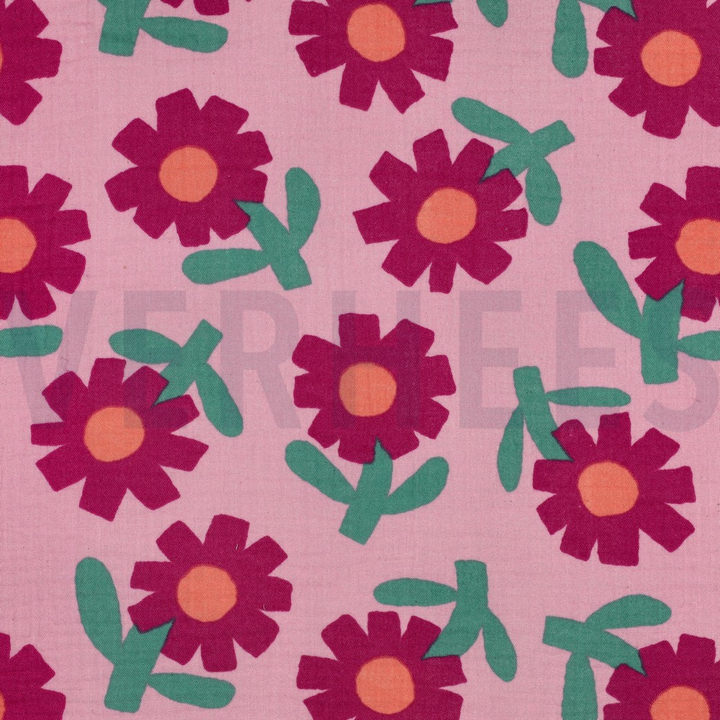 DOUBLE GAUZE GOTS BLOEMEN JENNIFER BOURON ROZE