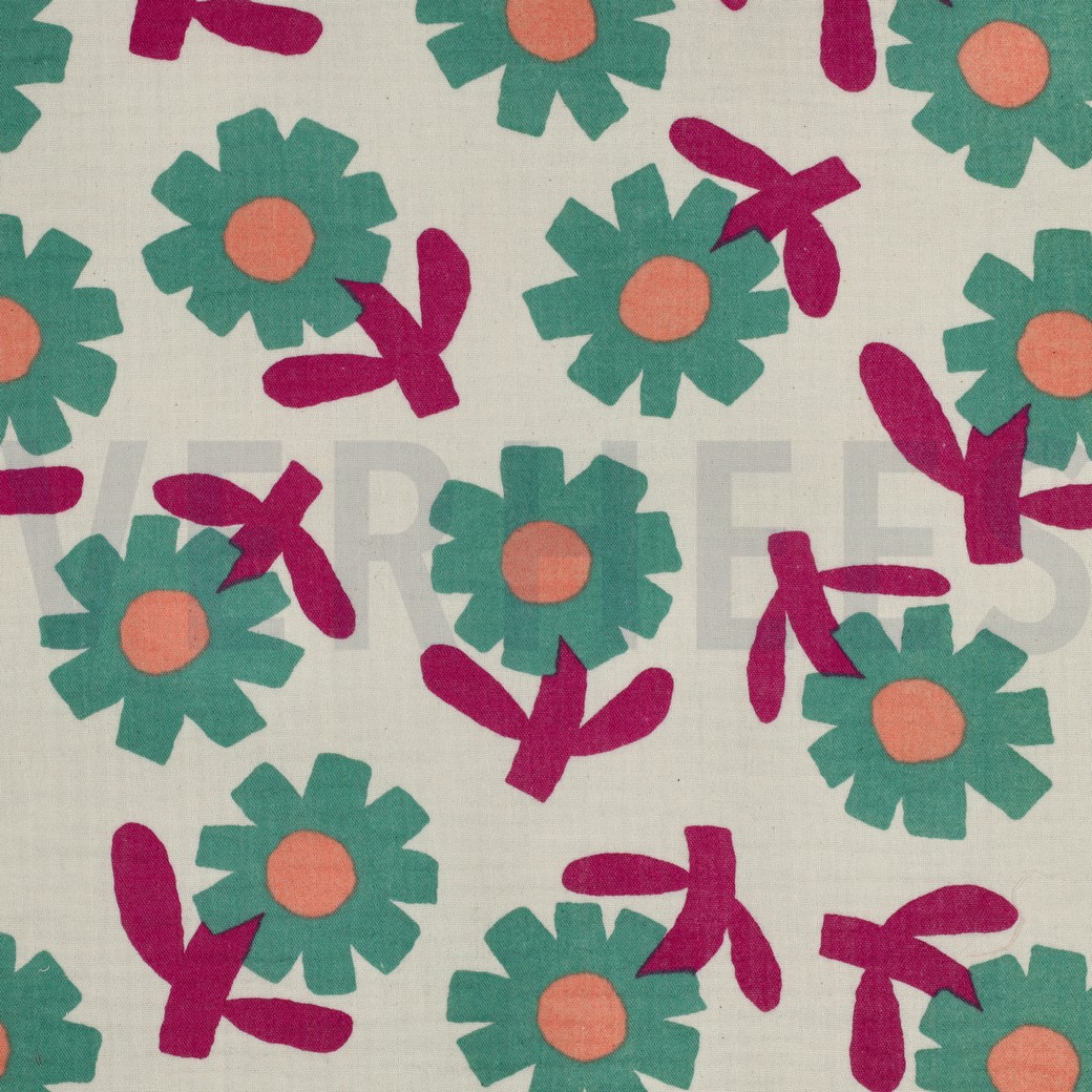 DOUBLE GAUZE GOTS BLOEMEN JENNIFER BOURON NATUREL/GROEN