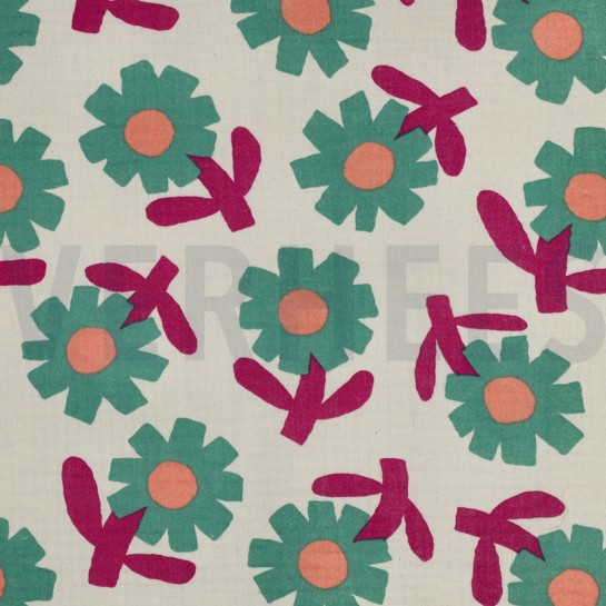 DOUBLE GAUZE GOTS BLOEMEN JENNIFER BOURON NATUREL/GROEN #7