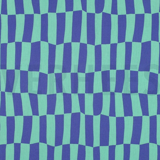 KATOENEN POPLIN GOTS RUITEN JENNIFER BOURON BLAUW/GROEN #7