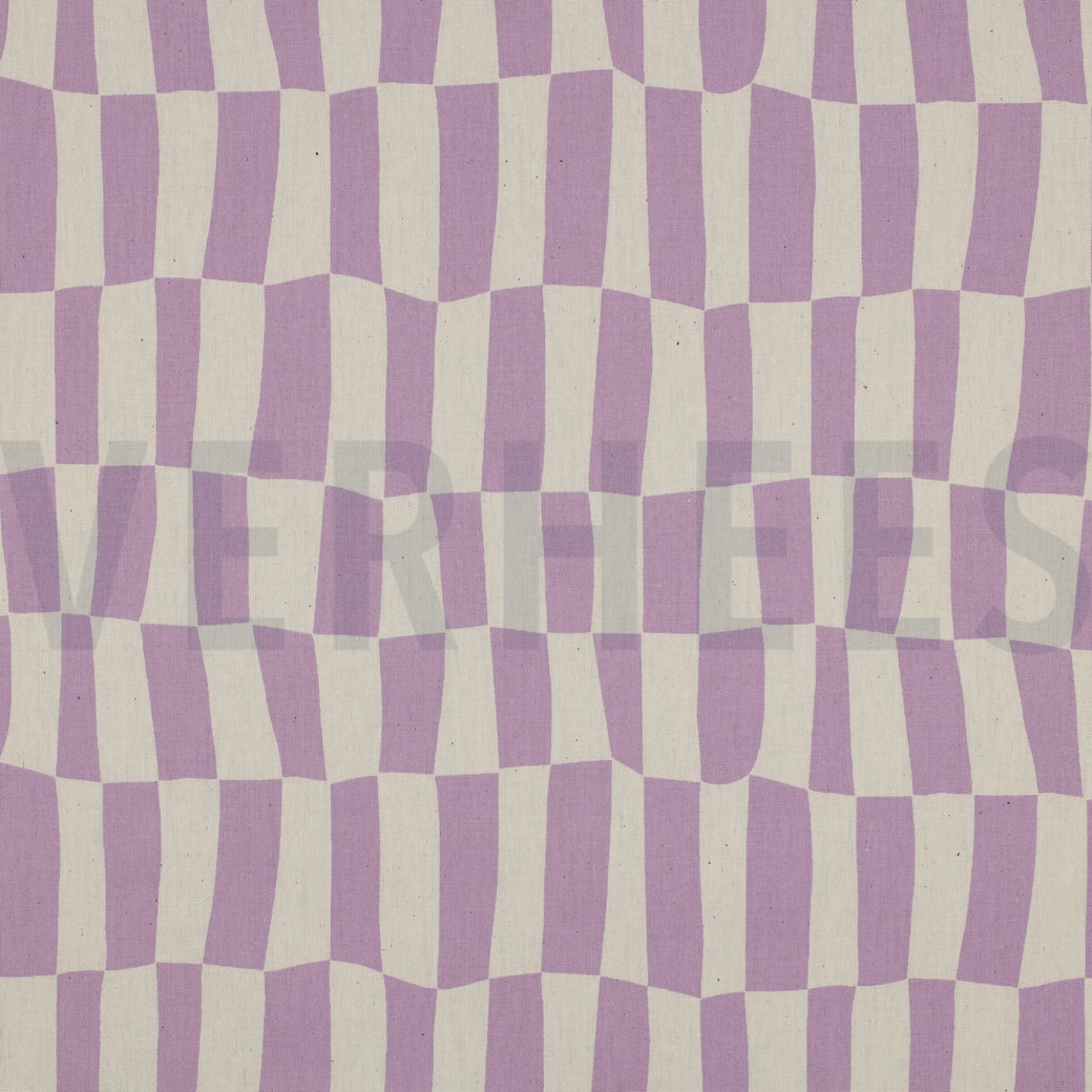 KATOENEN POPLIN GOTS RUITEN JENNIFER BOURON NATUREL/LAVENDEL