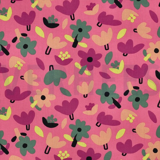 KATOENEN POPLIN GOTS BLOEMEN JENNIFER BOURON ROZE #7