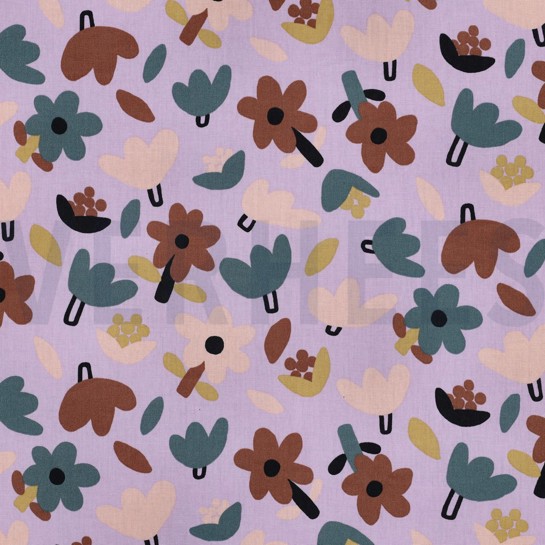 BAUMWOLLE POPELINE GOTS BLUMEN JENNIFER BOURON LAVENDEL #7