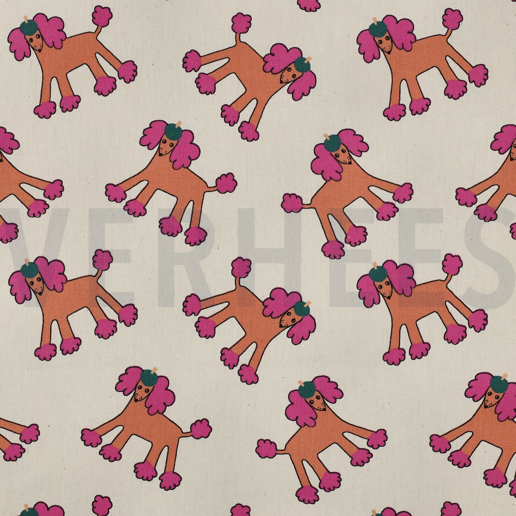 KATOENEN POPLIN GOTS HONDEN JENNIFER BOURON NATUREL/ROZE
