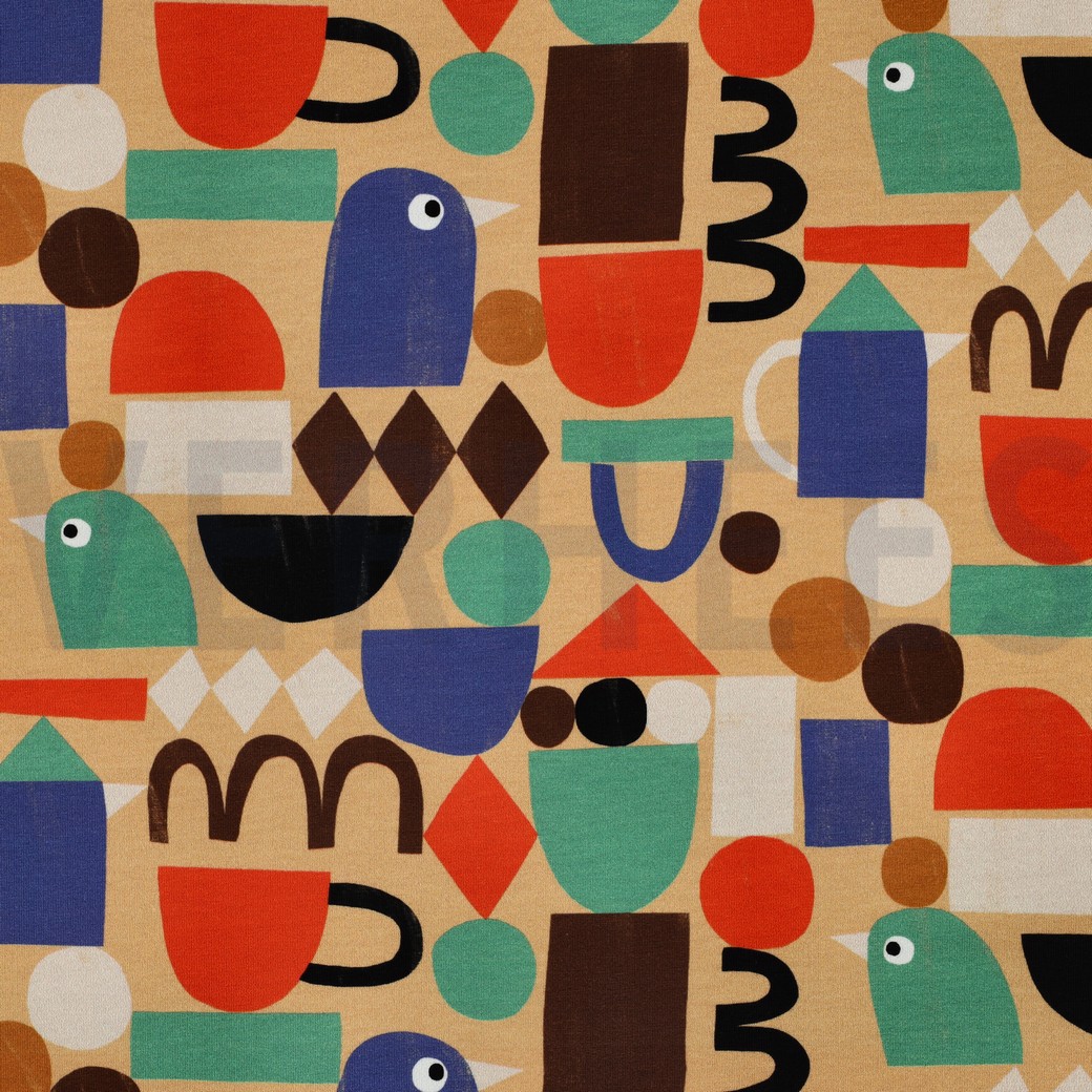 FRENCH TERRY GOTS FORMES GRAPHIQUES JENNIFER BOURON SABLE