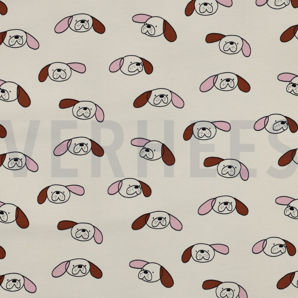 FRENCH TERRY GOTS HONDEN JENNIFER BOURON NATUREL/ROZE