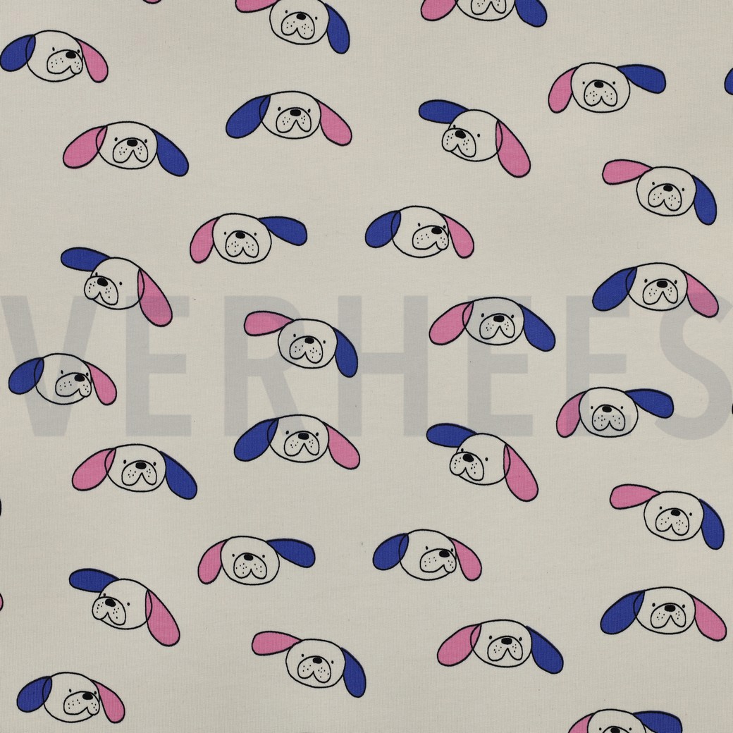 FRENCH TERRY GOTS CHIENS JENNIFER BOURON NATUREL/BLEU