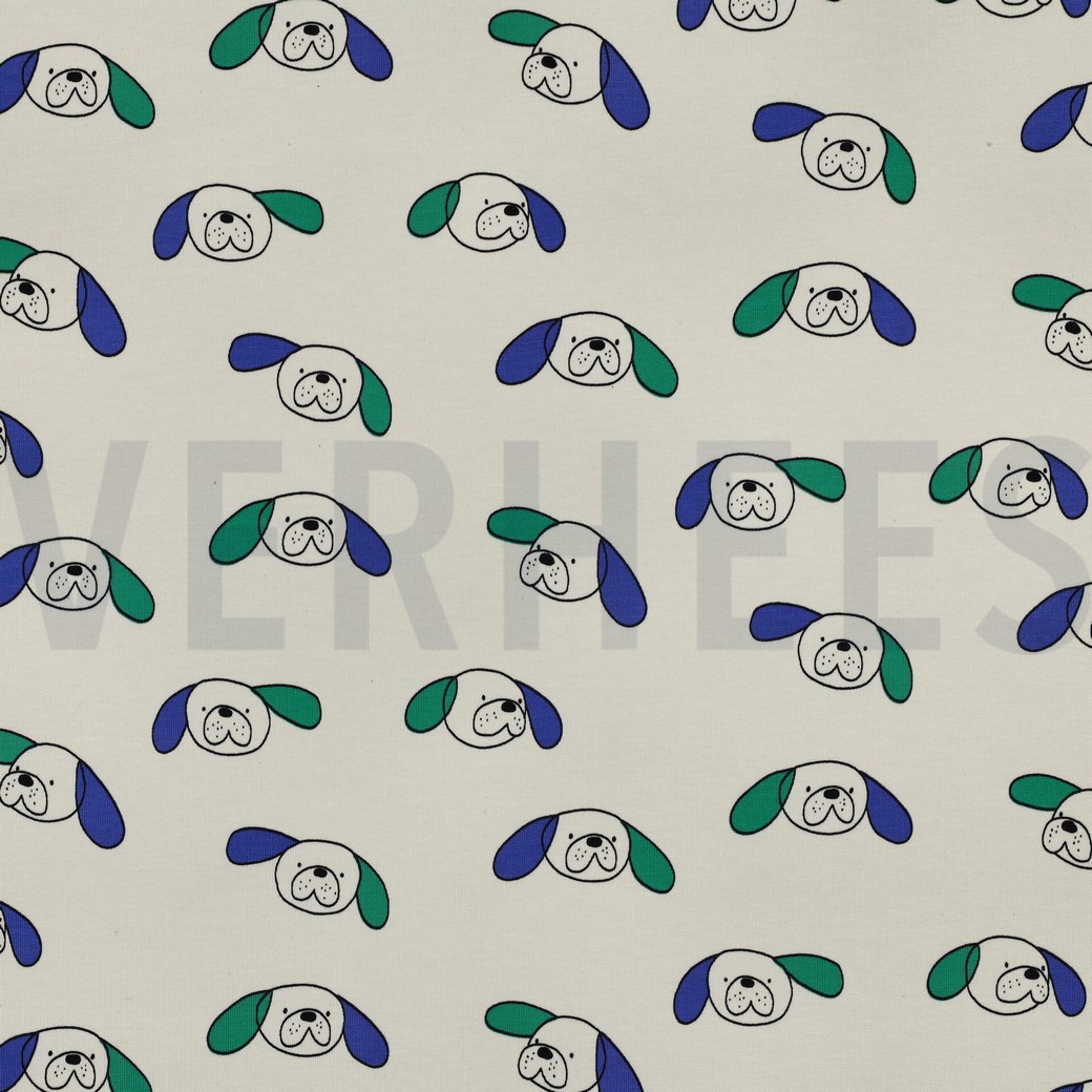 FRENCH TERRY GOTS HUNDE JENNIFER BOURON NATUR/GRÜN