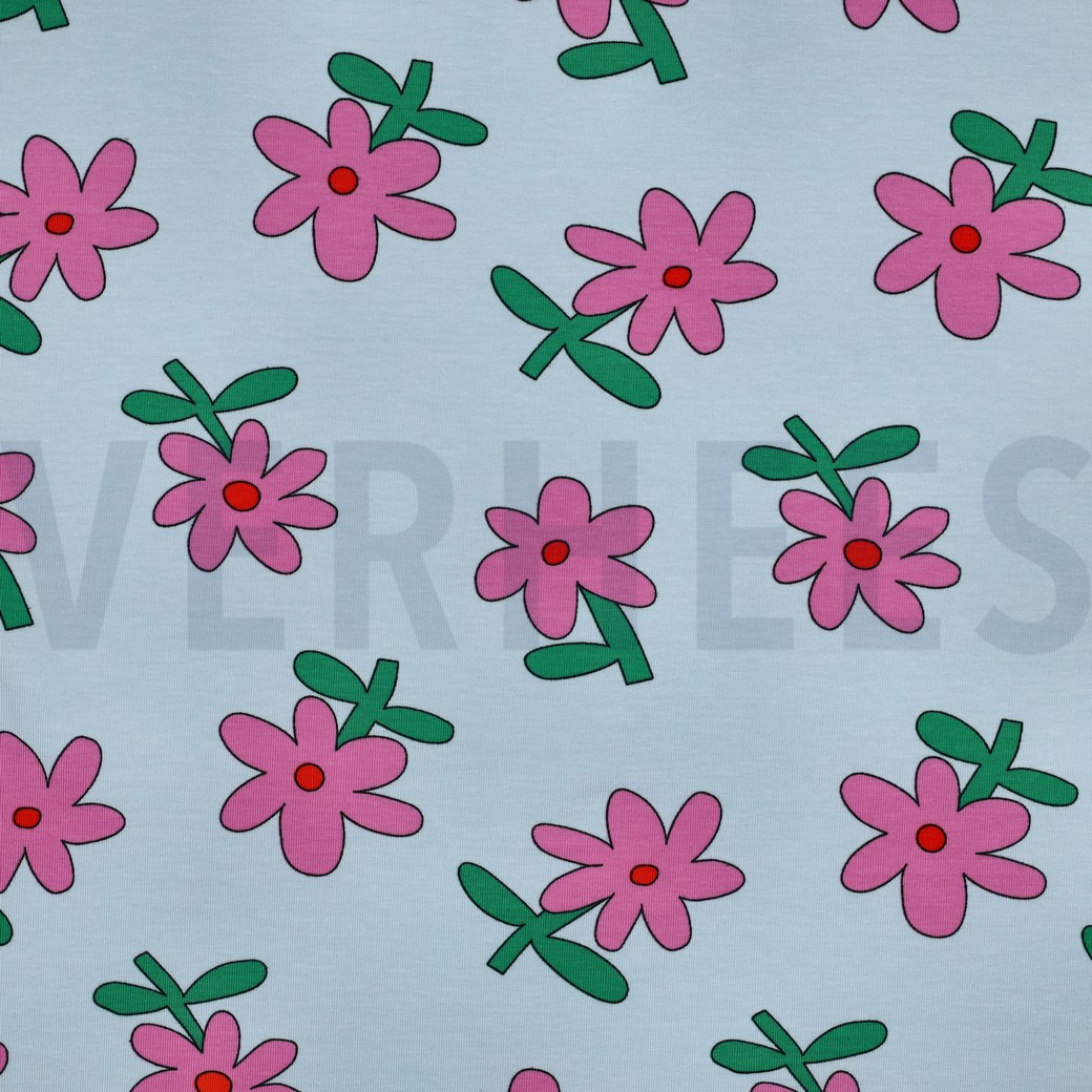 JERSEY GOTS BLUMEN JENNIFER BOURON HELLBLAU