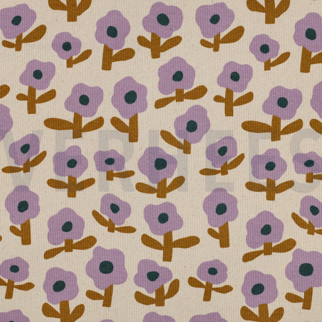 RIPPJERSEY GOTS BLUMEN JENNIFER BOURON NATUR/LAVENDEL