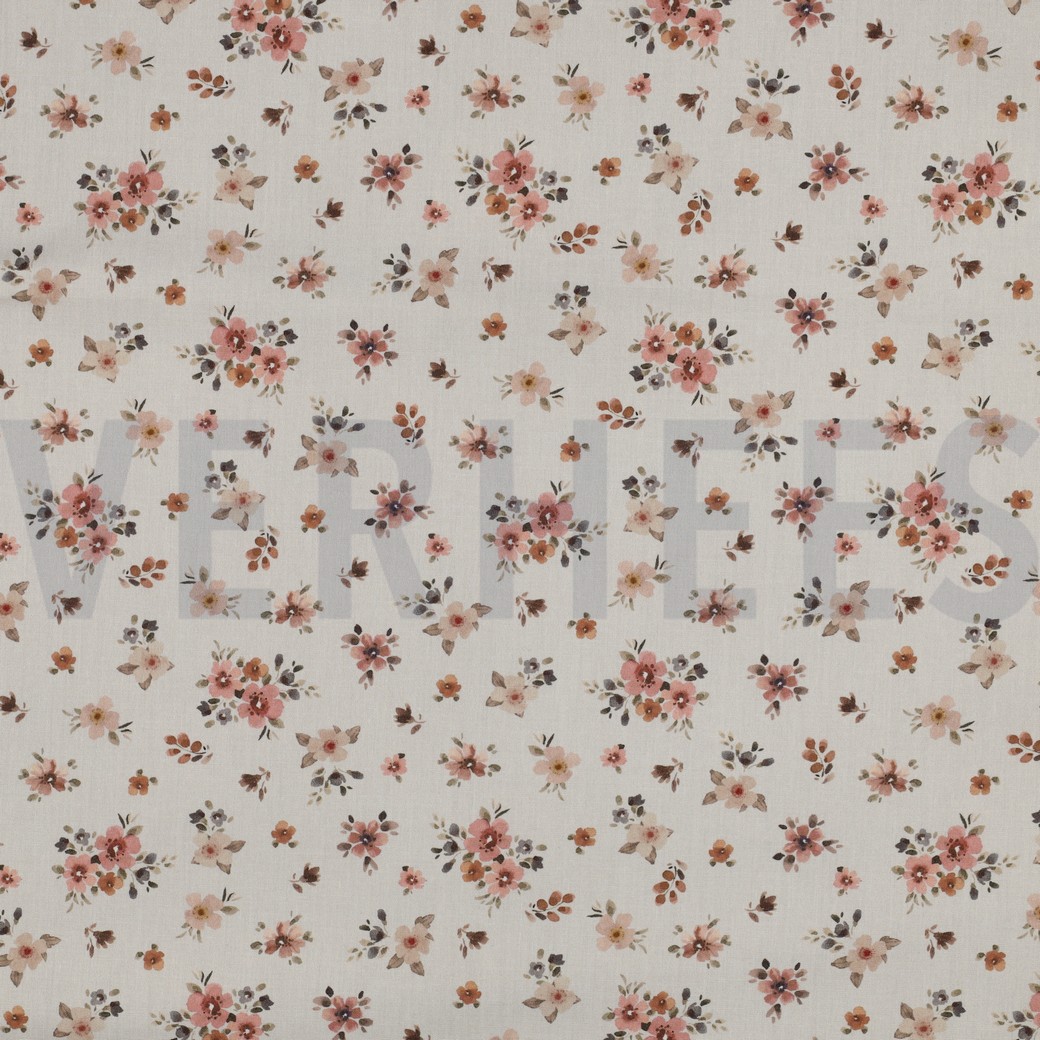 FEIN GEWEBTE BAUMWOLLPOPELINE DIGITAL BLUMEN PFIRSICH