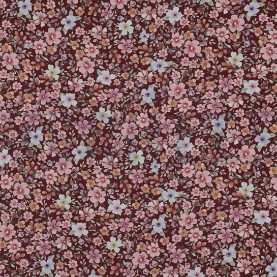 FEIN GEWEBTE BAUMWOLLPOPELINE DIGITAL BLUMEN BORDEAUXROT #7